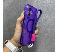 JZFDCLF Luxury Armour Matte Phone Case For iPhone 16 11 14 12 13 15 Pro Max Colourful Wrist Strap Lanyard Shockproof Cover,D purple,For iPhone 13 pro max