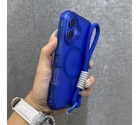 JZFDCLF Luxury Armour Matte Phone Case For iPhone 16 11 14 12 13 15 Pro Max Colourful Wrist Strap Lanyard Shockproof Cover,Deep blue,for iPhone 14 Pro Max