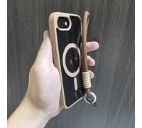 JZFDCLF Luxury Clear Phone Case For iPhone 16 15 14 13 12 11 Pro Max With Lanyard Shockproof Armour Wrist Strap Back Cover,Gold,For iPhone 14 Pro