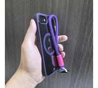 JZFDCLF Luxury Clear Phone Case For iPhone 16 15 14 13 12 11 Pro Max With Lanyard Shockproof Armour Wrist Strap Back Cover,Purple,For iPhone 16 Promax