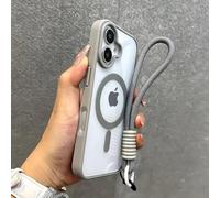 JZFDCLF Luxury Clear Phone Case For iPhone 16 15 14 13 12 11 Pro Max With Lanyard Shockproof Armour Wrist Strap Back Cover,gray,For iPhone 14