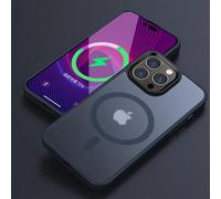 JZFDCLF Luxury Matte Magnetic Wireless Charging Case For iPhone 11 12 13 14 15 Pro Max Plus Shockproof Armor PC Hard Cover,N Blue,For iPhone 14