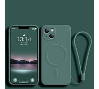 JZFDCLF Magnetic Wireless Charge Case For iPhone 15 16 14 13 12 11 Pro Max Mini 16e XS Plus Soft Liquid Silicone Strap Cover,Dark Green,For iPhone X