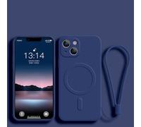 JZFDCLF Magnetic Wireless Charge Case For iPhone 15 16 14 13 12 11 Pro Max Mini 16e XS Plus Soft Liquid Silicone Strap Cover,Blue,For iPhone XR