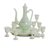 JZFOACHR Chinese Antique Ceramic Wine Set, Wine Jug X1, Wine Glass X10, Tray X1