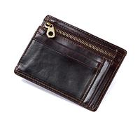 JZFOACHR Cowhide Leather Men Card Wallet Mini Card Holder with Coin Pocket Men's Small Thin Walet Slim Wallets，Coffee