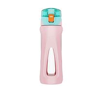 JZFOACHR Drinking Bottle, Water Bottles with Silicone Protective Sleeve Gym Bottle , Clear Reusable Water Bottle Eco Friendly(Pink- B,400ml)