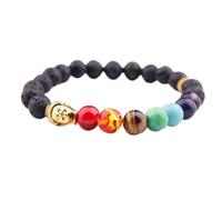 JZFOACHR Fashion Bracelet 8Mm Colorful Yoga Chakra Handmade Beaded Men'S Women'S Buddha Head Volcanic Stone Simple Personality Fashion Ornaments Retro
