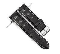 JZFOACHR Leather Handmade Vintage Wrist Band Watch Strap Belt 18mm 20mm 22mm Men Watchband Hollow Breathable Black Watchstrap Lasting (Band Color : Black-White Wire, Band Width : 18mm)