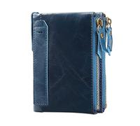 JZFOACHR Leather Wallets for Men with Double Zipper Big Capacity Mens Bifold Credit Card Travel Wallet Zip Coin Pocket,WalletsGenuine Leather Wallet, (Dark Blue)