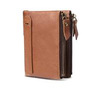 JZFOACHR Leather Wallets for Men with Double Zipper Big Capacity Mens Bifold Credit Card Travel Wallet Zip Coin Pocket,WalletsGenuine Leather Wallet, (Dark Blue)