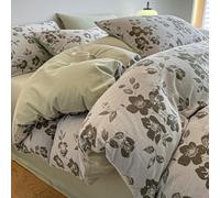 JZFOACHR Luxury Class A Jacquard Cotton Brushed Four-Piece Bedding Set Jacquard Bedding Set with Zipper Closure, Include 1 Duvet Cover and 2 Pillow Shams, All Seasons,Green,Full