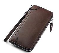 JZFOACHR Men's Clutch Bag, PU Leather, Business Fashion Double Zip Large Capacity Wallet,