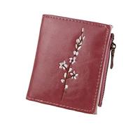 JZFOACHR NEWWomen's Embroidered Short Wallet PU Leather Card Holders Foldable Hasp Zipper Money Bag Plum Blossom Pattern Ladies Coin Purse,Luggage (B)