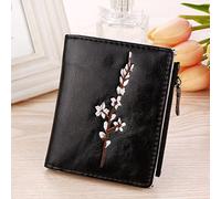 JZFOACHR NEWWomen's Embroidered Short Wallet PU Leather Card Holders Foldable Hasp Zipper Money Bag Plum Blossom Pattern Ladies Coin Purse,Luggage (B)