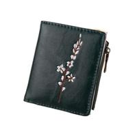 JZFOACHR NEWWomen's Embroidered Short Wallet PU Leather Card Holders Foldable Hasp Zipper Money Bag Plum Blossom Pattern Ladies Coin Purse,Luggage (B)
