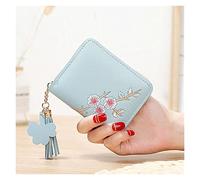 JZFOACHR Plum Embroidered Women Short Zipper Wallet Fashion Ladies Small Clutch Casual Card Holder Solid Color PU Leather Female Purse,Luggage (A)
