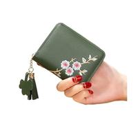 JZFOACHR Plum Embroidered Women Short Zipper Wallet Fashion Ladies Small Clutch Casual Card Holder Solid Color PU Leather Female Purse,Luggage (A)