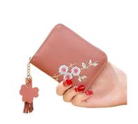 JZFOACHR Plum Embroidered Women Short Zipper Wallet Fashion Ladies Small Clutch Casual Card Holder Solid Color PU Leather Female Purse,Luggage (A)