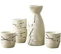 JZFOACHR Sake Set Pottery 5 Piece Sake Cup Set Hand Painted Design Porcelain Pottery Ceramic Cups Crafts Wine Glasses,White Pink