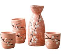 JZFOACHR Sake Set Pottery 5 Piece Sake Cup Set Hand Painted Design Porcelain Pottery Ceramic Cups Crafts Wine Glasses,White Pink