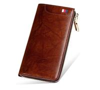 JZFOACHR Small Men's Credit Card Holder, Leather Card Case, Multifunctional Large Capacity Long Wallet,Luggage (Brown)