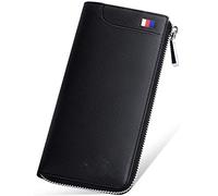 JZFOACHR Small Men's Credit Card Holder, Leather Card Case, Multifunctional Large Capacity Long Wallet,Luggage (Brown)