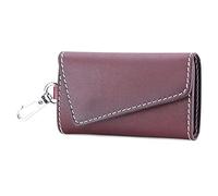 JZFOACHR Unisex Mens Womens Genuine Leather Car Key Holder Bag Keychain Case Wallet with 6 Hooks (Red)