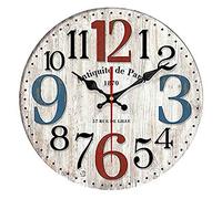 JZFOACHR Wall Clock Home Decor Wall Art Farmhouse Rustic Wooden Clock Battery Operated Easy to Read Classic Round Wall Clock for Living Room Office Classroom Made in China