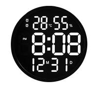 JZFOACHR Wall Clock Living Room Round Wall Clock Digital Display Temperature and Humidity Date Display Alarm Clock Made in China