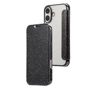 JZFOACHR Wallet Case for iPhone 16 Pro Max/16 Pro/16 Plus/16, Ladies Glitter Case Flip Card Slot Back Clear Leather Folio Cover,Black,16