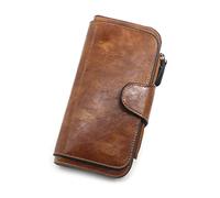 JZFOACHR Wallet,Women's Wallet Made of Leather Wallets Three Fold Vintage Womens Purses Mobile Phone Purse Female Coin Purse (E 19 * 10 * 2cm)