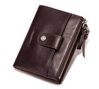 JZFOACHR Wallets for Men,Genuine Leather Men Wallet Coin Pouch Small Mini Card Holder Double Zipper Male Slim Walet s (Red)