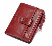 JZFOACHR Wallets for Men,Genuine Leather Men Wallet Coin Pouch Small Mini Card Holder Double Zipper Male Slim Walet s (Red)