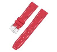 JZFOACHR Waterproof Rubber Watchband Fit For Watch Band 20mm Folding Buckle Watch Accessories For Watchbands For men women Watchband (Color : Red white line, Size : 20mm)
