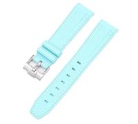 JZFOACHR Waterproof Rubber Watchband Fit For Watch Band 20mm Folding Buckle Watch Accessories For Watchbands For men women Watchband (Color : Lake blue white line, Size : 20mm)