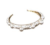 JZFOACHR Wedding Pearl Headband Hair Accessories Rhinestone Handmade Tiara Ladies Prom Headband Bridal Tiara Hair Accessories Bridal Veils (Blue 1 Count (Pack of 1))