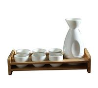 JZFOACHR with shelf 7Piece Sake Cup Set Porcelain Pottery Ceramic Cups Crafts Wine Glasses,F
