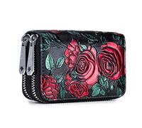 JZFOACHR Women Card Holder Split Leather Double Zipper Case Large Capacity 3D Flower Printed Lady Wallets Purse,Luggage (C)