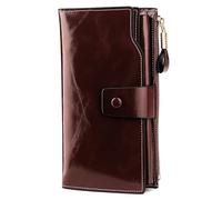 JZFOACHR Women's Genuine Leather Wallet RFID Blocking Multi Card Holder with Cell Phone Pocket Mothers Day Gifts, 2- Waxed Red, Genuine Leather
