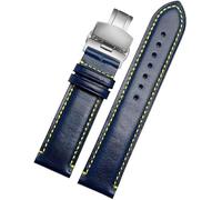 JZFOACHR Wrist Straps Replaceable Black Wristband Genuine Leather Strap 23mm Blue Watch Band with Folding Buckle Bracelet Men's Watchband