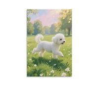 JZHJNHRR A Bichon Frise on The Grass, Chasing Its Own Tail in Circles Artistic Wall Mural Modern Hanging Decor Poster16x24inch(40x60cm)