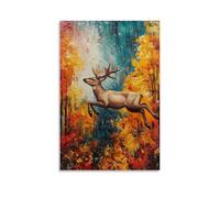 JZHJNHRR Animal Oil Painting of A Deer Mid-dive from A Helicopter Above Colorful Autumn Forests. Artistic Wall Mural Modern Hanging Decor Poster24x36inch(60x90cm)
