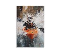 JZHJNHRR Animal Oil Painting of A Dog Kayaking through Whitewater with A GoPro Strapped to Its Head. Artistic Wall Mural Modern Hanging Decor Poster24x36inch(60x90cm)