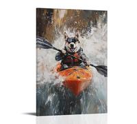 JZHJNHRR Animal Oil Painting of A Dog Kayaking through Whitewater with A GoPro Strapped to Its Head. Artistic Wall Mural Modern Hanging Decor Poster24x36inch(60x90cm)