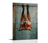 JZHJNHRR Animal Oil Painting of A Fox Drinking Coffee Upside Down While Hanging from A Bathroom Rod. Artistic Wall Mural Modern Hanging Decor Poster12x18inch(30x45cm)