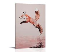 JZHJNHRR Animal Oil Painting of A Fox Performing A Flip Dive Into still Waters, Set on Faded Blush Pink. Artistic Wall Mural Modern Hanging Decor Poster12x18inch(30x45cm)