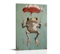 JZHJNHRR Animal Oil Painting of A Frog Launched from A Parachute Cannon, Limbs Flailing Joyfully on Mint Green. Artistic Wall Mural Modern Hanging Decor Poster24x36inch(60x90cm)