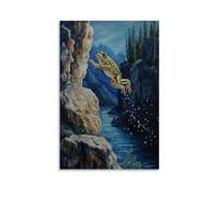 JZHJNHRR Animal Oil Painting of A Frog Leaping from A Cliff Into A Deep Canyon River, Droplets Frozen in Motion. Artistic Wall Mural Modern Hanging Decor Poster16x24inch(40x60cm)