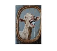 JZHJNHRR Animal Oil Painting of A Goat Brushing Teeth So Wildly That The Mirror Fogged Entirely with Toothpaste Spray. Artistic Wall Mural Modern Hanging Decor Poster16x24inch(40x60cm)